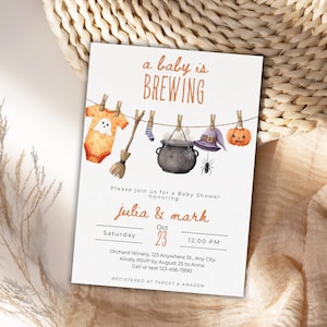 A Baby is Brewing Shower Invitation, Halloween Baby Shower, Editable Template, Pumpkin Baby Shower, Gender Neutral Fall Invite, Spooky Baby