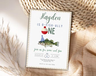 Fishing First Birthday Invitation, Editable Template (Digital Download)
