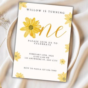 Wildflower Birthday Invitation Template, Editable First Birthday Girl Digital Template, Floral Bloom Birthday, Floral 1st Birthday Invite