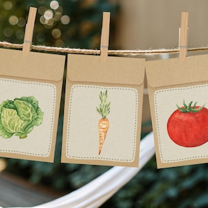 Bannière imprimable de graines de légumes, baby shower cultivé localement, guirlande de marché de producteurs, bébé bio, décoration baby shower, téléchargement immédiat