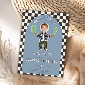 Invitación de cumpleaños personalizada para 6-7 años, tarjeta de cumpleaños con foto, plantilla editable de Canva (invitación digital) imagen 2