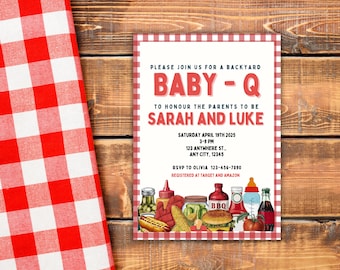 BBQ-babyshoweruitnodiging, bewerkbare Baby-Q-uitnodiging (digitale download)