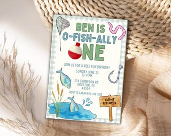 O-Fish-Ally One Birthday Invitation, Fishing Theme (Digital Download)