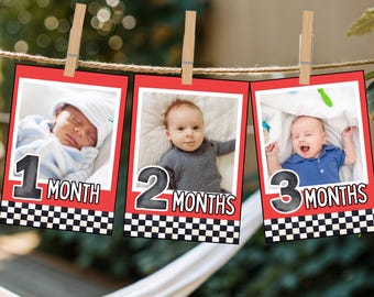 Race Car First Birthday Milestone Banner (Digital Download)