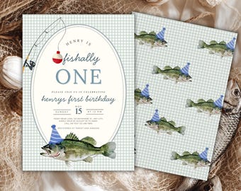 Invitación de primer cumpleaños de pesca, "La Grande", "O-Fish-Ally One" (Descarga digital)