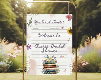 Storybook Bridal Shower Welcome Sign, Pressed Flowers Template