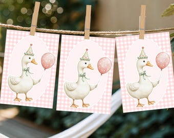 Silly Goose 1st Birthday Banner, Vintage Floral, Pink Gingham (Digital Download)