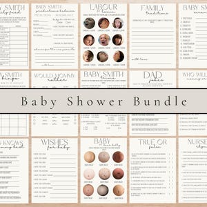 Paquete de juegos para baby shower, juegos minimalistas para baby shower, paquete de juegos modernos para baby shower, descarga totalmente editable