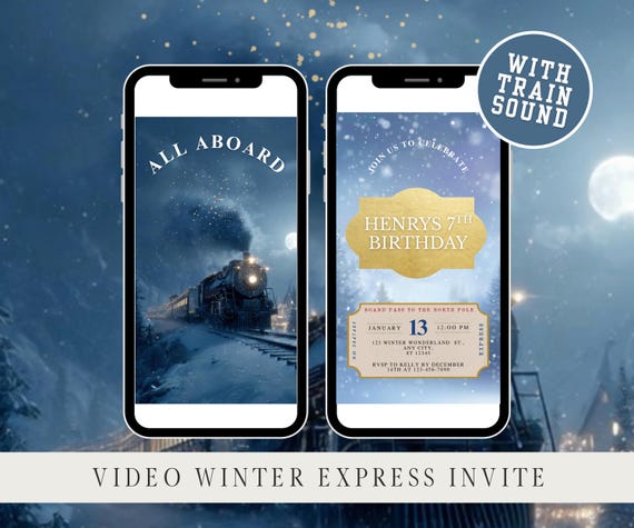Christmas Express Birthday Video Invitation, Train Ticket (MP4 Mobile Invite)