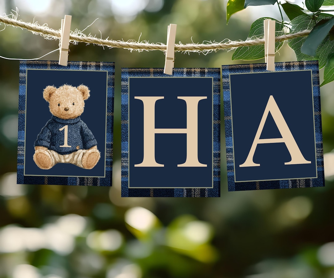 Plaid Teddy Bear Birthday Banner | Plaid Birthday | Preppy Birthday ...