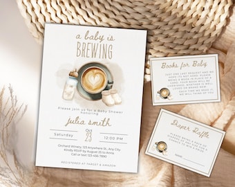 Paquete de invitaciones para baby shower con temática de café, género neutro (descarga digital)