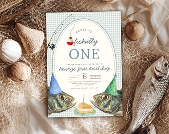Ofishally One Birthday Invitation, Fishing Theme (Editable Printable)