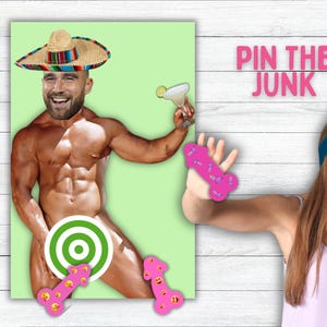 Pin the Junk on the Hunk,Pin the Pecker,Bachelorette Party Game,Hen Party,Pin the Junk Party Game for Girls Night,Pin the Tail, Digital File