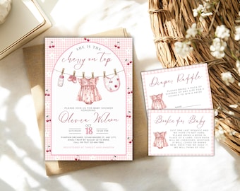 Cherry On Top Baby Shower Invitation, Girl Theme (Editable, 5x7, Digital Download)