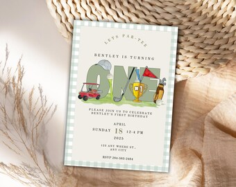 Golf First Birthday Invitation, Hole In One, Editable Template (Digital Download)