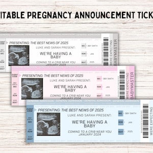 Bearbeitbares Schwangerschaftsankündigungsticket, benutzerdefinierte Konzertkarte Baby Reveal, einzigartige Geburtsankündigungskinokarte, DIGITALE DRUCKBARE Musik