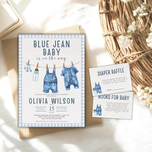 A Blue Jean Baby is on the way Baby Shower Invitation, Denim Baby Shower, Baby Shower Invite, Jean Baby Shower, Clothesline, Printable