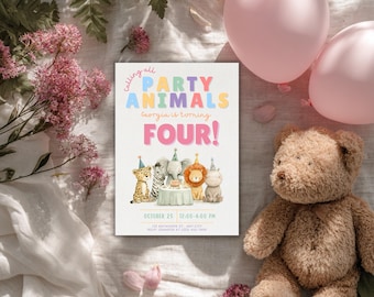 Safari Animals Birthday Invitation, Editable Printable Template