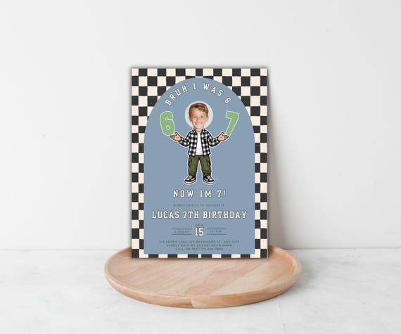 Custom 6-7 Birthday Invitation, Photo Birthday Card, Editable Canva Template (Digital Invite)