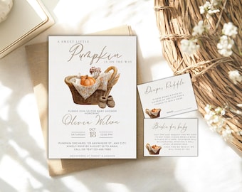 Fall Pumpkin Baby Shower Invitation, Editable Template (Digital Download)