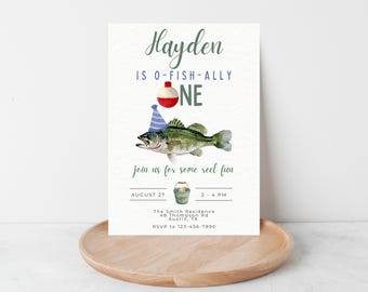 Fishing First Birthday Invitation, O-Fish-Ally One, Editable 5x7 (Digital Download)