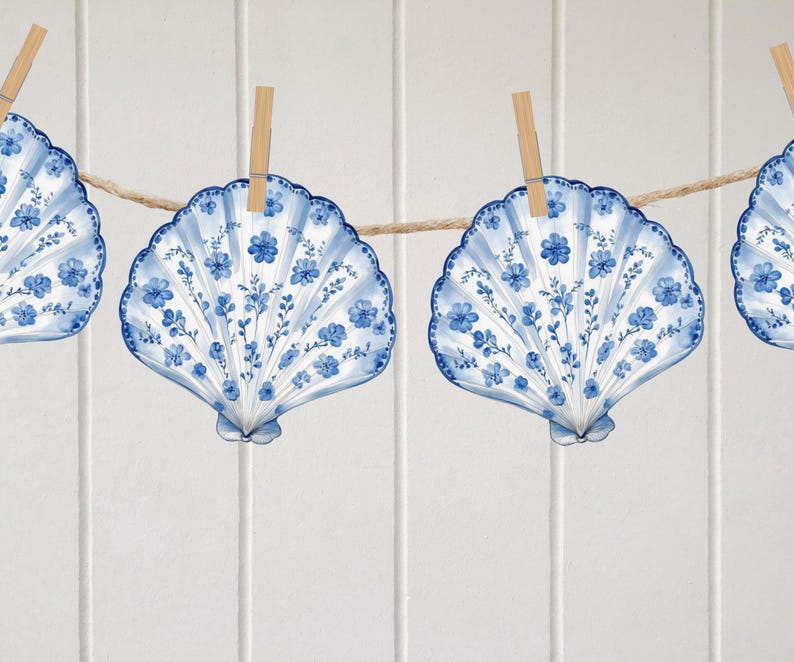 Shell Banner Tutorial Blue Chinoiserie Seashell Banner, Beach Bridal Shower (PDF) - Etsy