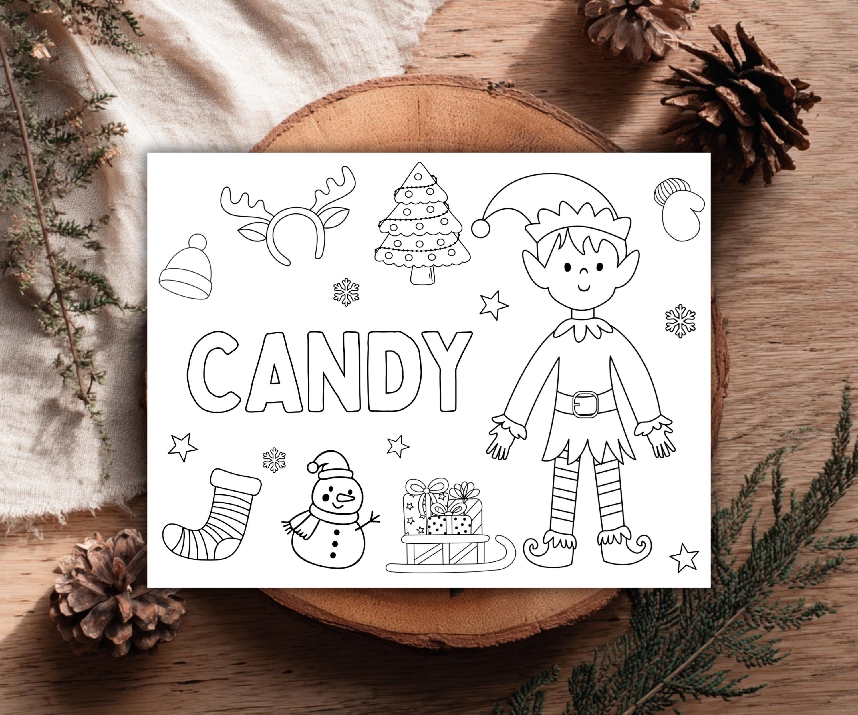 Custom Elf Christmas Coloring Page, Personalized Name (Printable)