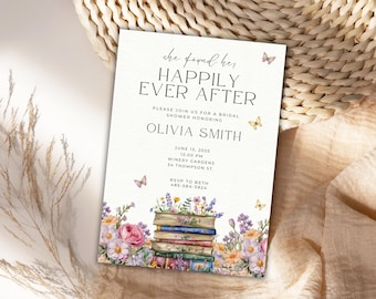 Storybook Bridal Shower Invitation, Floral Book Theme (Editable Canva Template)