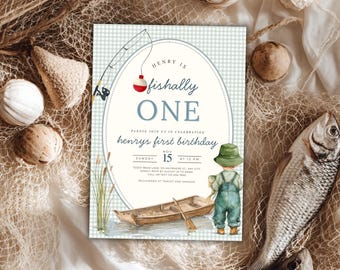 Fishing Birthday Invitation, Ofishally One, Editable 5x7 (Digital Download)