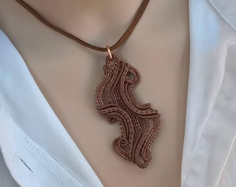 Wire pendant - equally entangled - copper/sterling silver