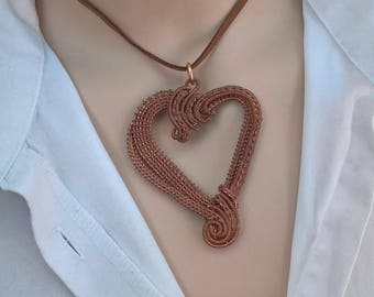 Wire pendant - Heart - copper/sterling silver