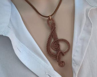 Wire pendant - Trebble Clef- copper/sterling silver