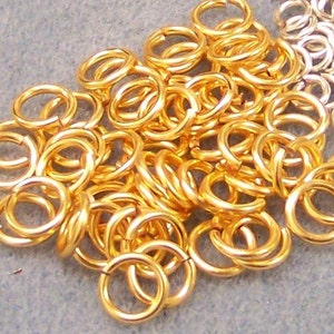 100 Non tarnished Silver/gold plated or copper jump rings. Hand sawn. Any size. Gauge 20ga 0.8mm, 18ga 1mm, 16ga 1.25mm, 14ga 1.5mm image 2