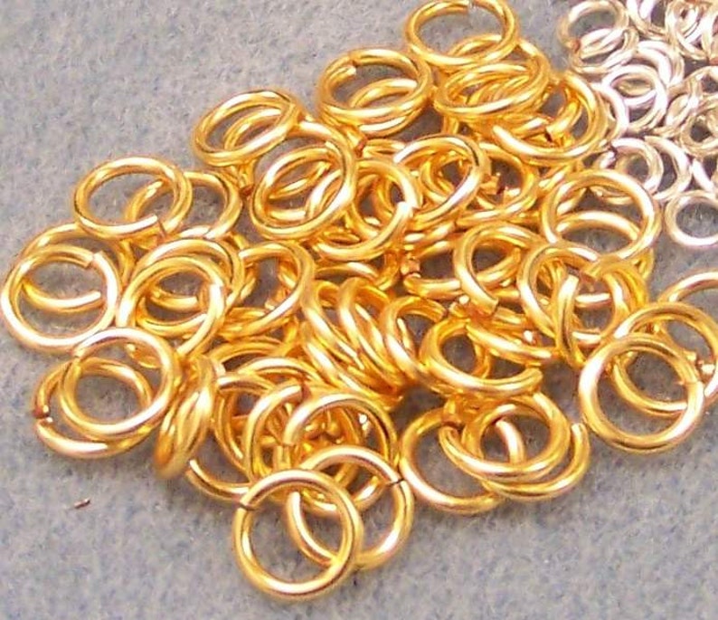 100 Non tarnished Silver/gold plated or copper jump rings. Hand sawn. Any size. Gauge 20ga 0.8mm, 18ga 1mm, 16ga 1.25mm, 14ga 1.5mm image 2