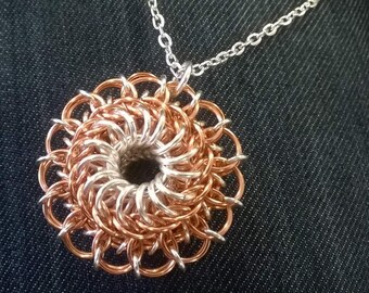 Dragon's eye Chainmaille Round Pendant. Silver/Gold/Copper - Select your option and size