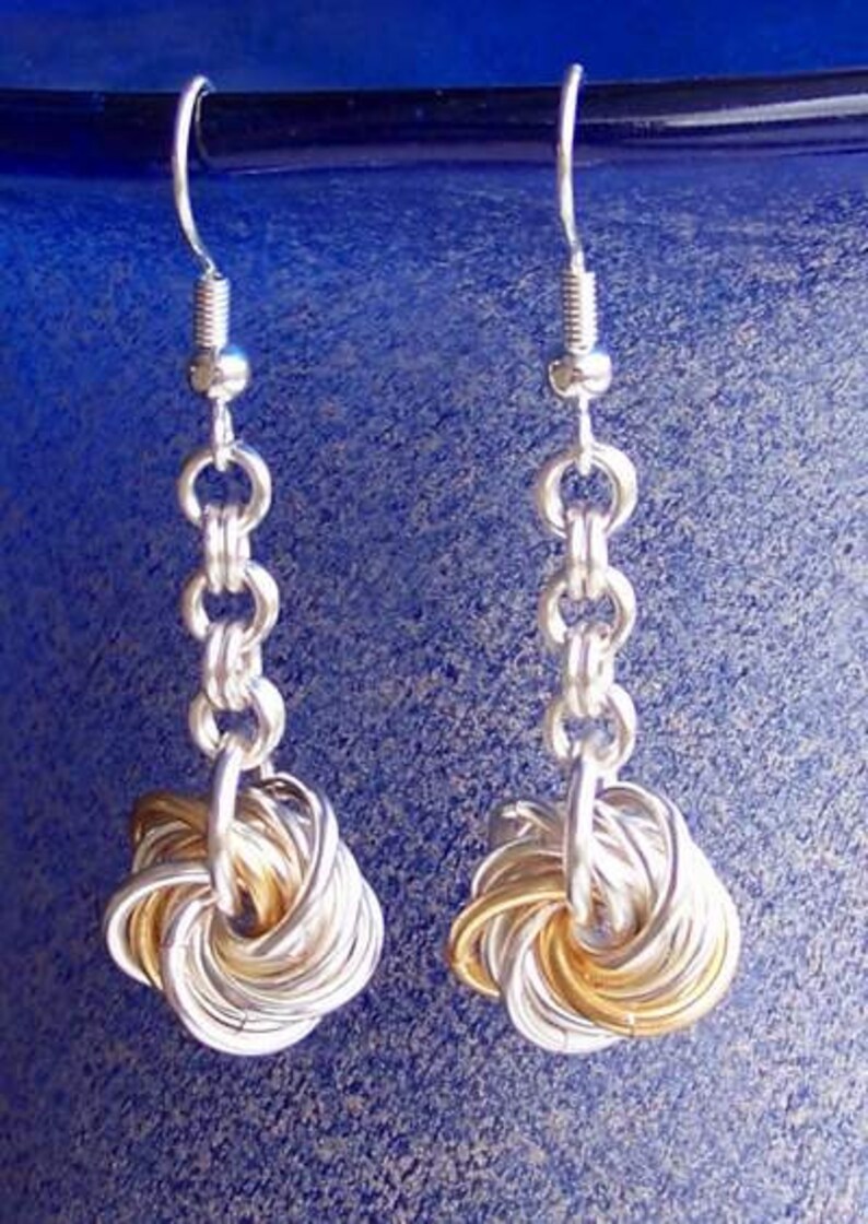 Love knot eternity Chainmaille earrings. Silver plated or gold plated with accents image 1