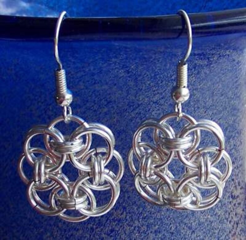 Chainmaille earrings. Silver plated image 1