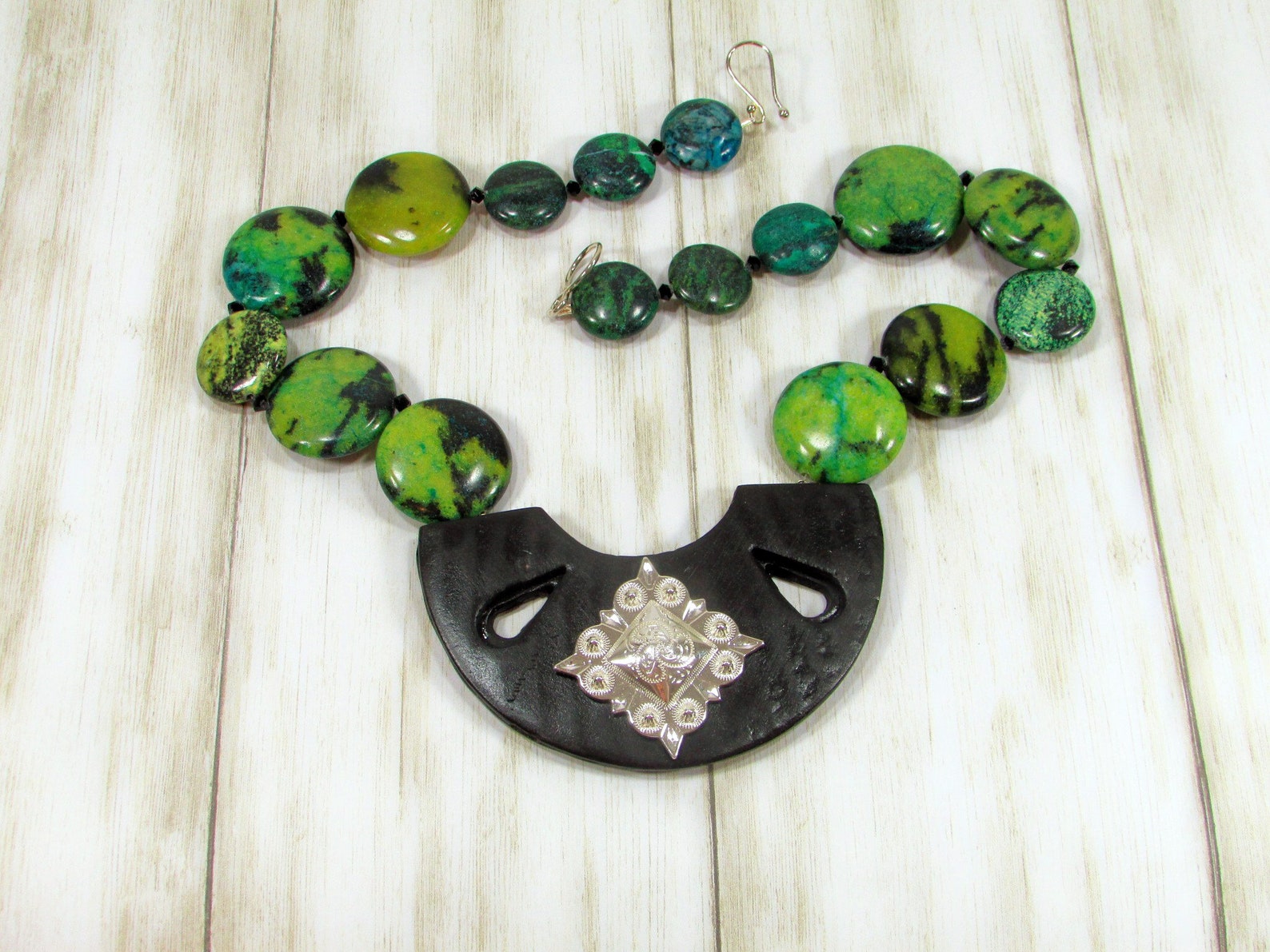 Yellow Turquoise Necklace With a Black & Silver Pendant Etsy