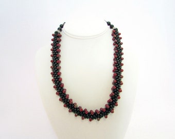 Red and Black Kumihimo Necklace with Matching Earrings