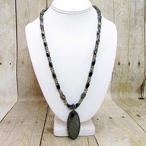 Hematite and Crystal Necklace with  Pendant
