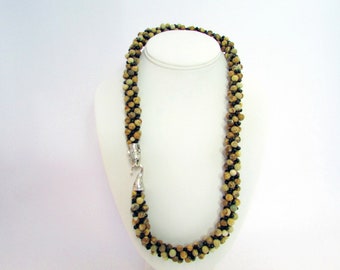 Picture Jasper Kumihimo Beaded Necklace with Cheetah Hook