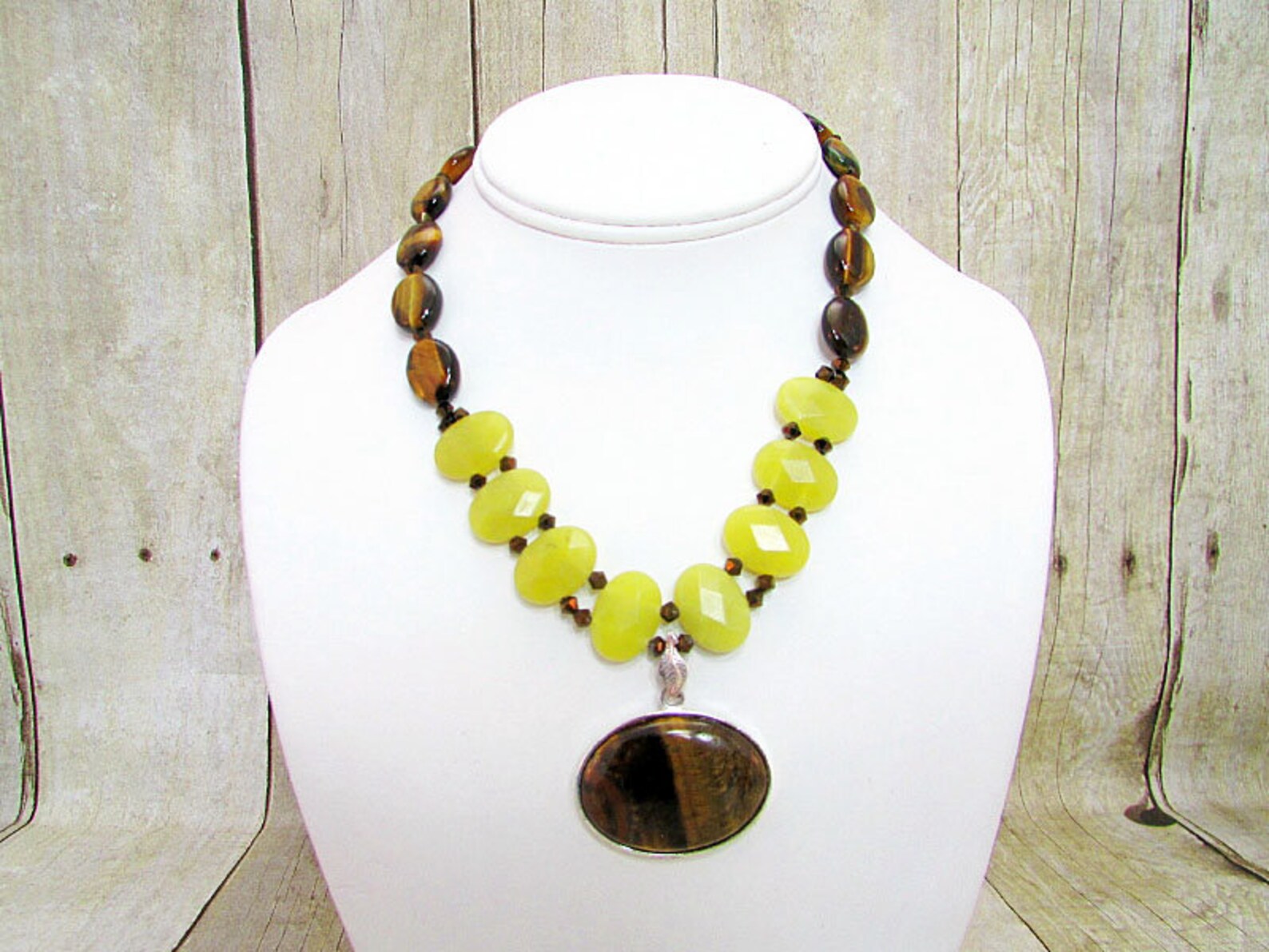 Tiger Eye With Yellow Jade and Tiger Eye Pendant and Matching Etsy