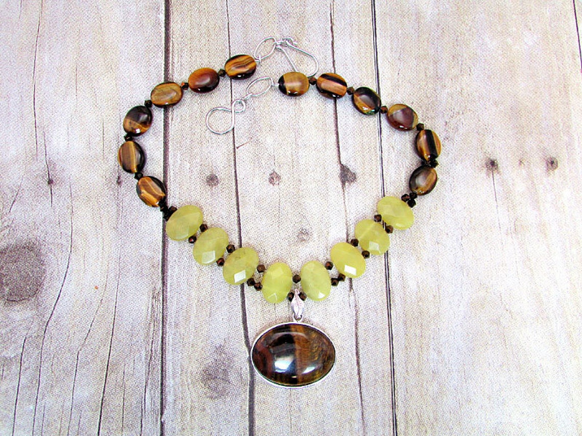 Tiger Eye With Yellow Jade and Tiger Eye Pendant and Matching Etsy