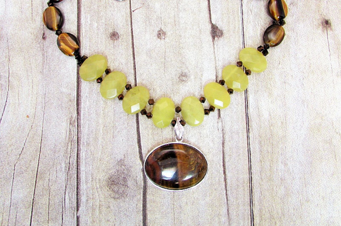 Tiger Eye With Yellow Jade and Tiger Eye Pendant and Matching Etsy