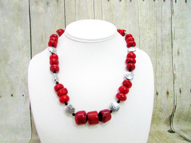 Coral and Silver Southwestern Necklace - Etsy