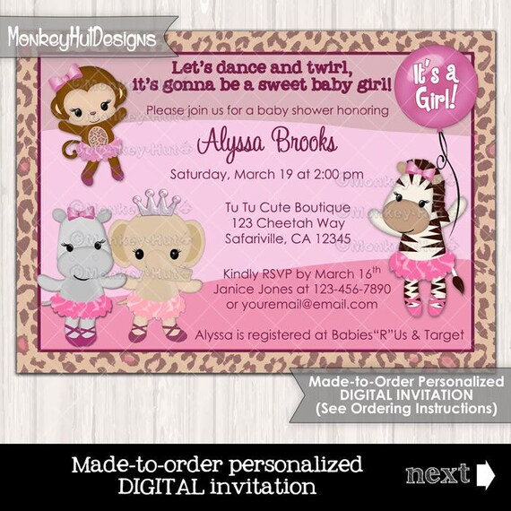 tutu cute baby shower invitations