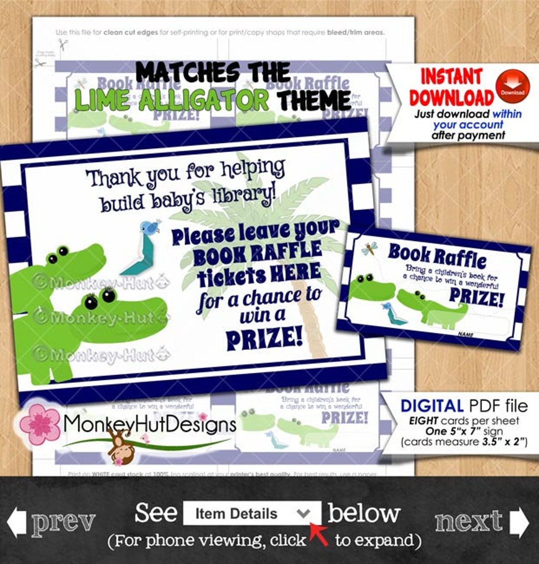 Baby Shower Book Raffle Tickets Game Games Alligator LIME Navy Etsy