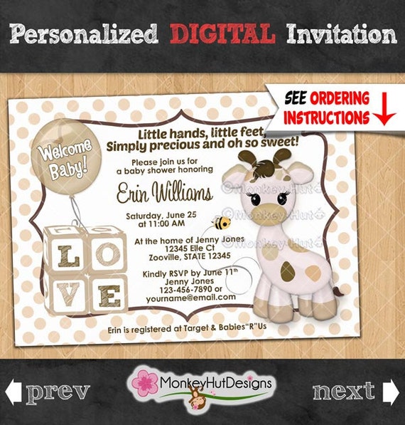 Snickerdoodle Giraffe Baby Shower Invitations Boy Girl Etsy