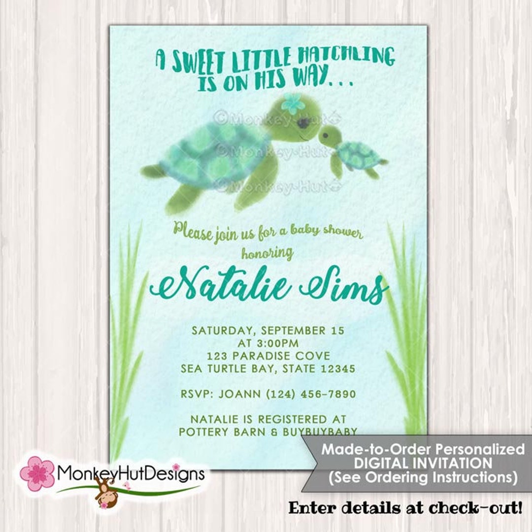 Watercolor Sea Turtle Baby Shower Invitations Boys Blue Under image