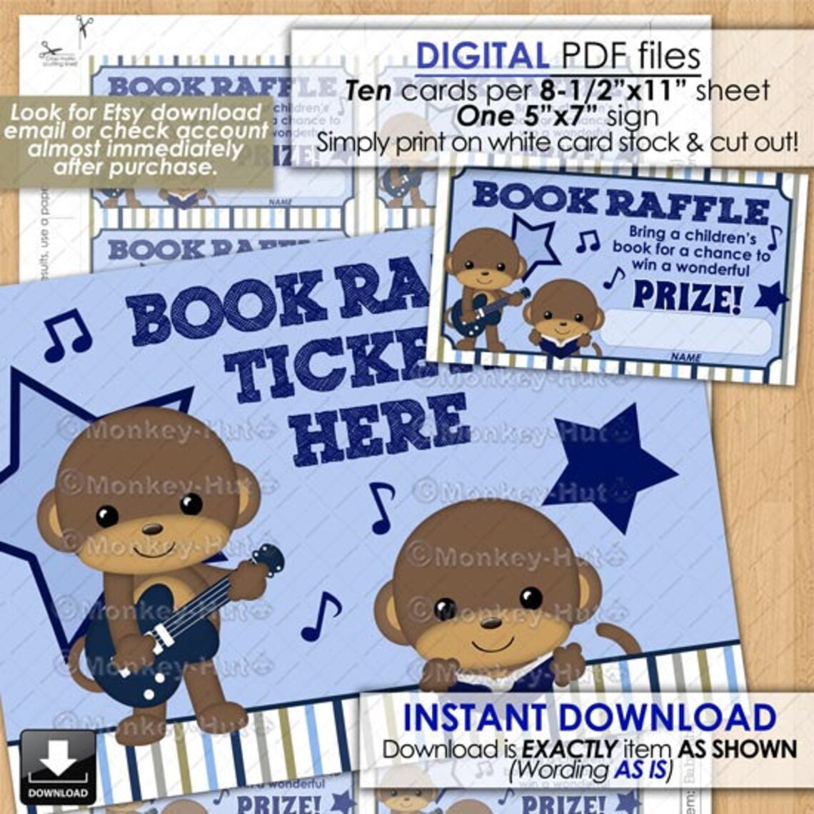 Monkey Rockstar Baby Shower Book Raffle card with sign / | Etsy